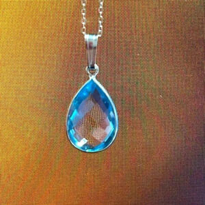 New NATURAL Blue Topaz Tear Drop Sterling Silver Neclace